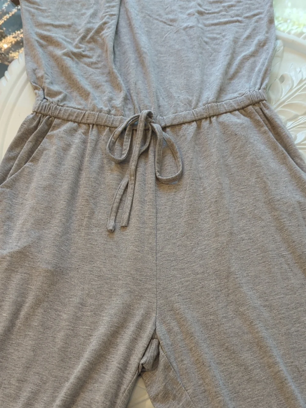 Pretty Garden Drawstring Waist Jumpsuit in Heather Grey With Pockets S